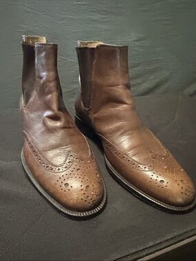 Men's Brown Leather Wingtip Chelsea Boots